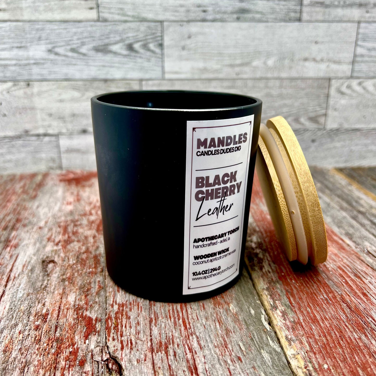 Black Cherry Leather Candle with Wood Wick